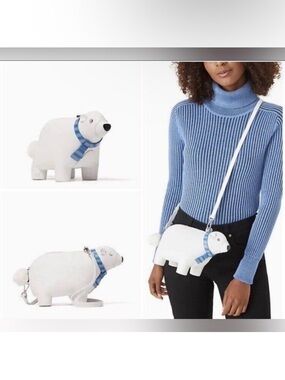 NWT Kate Spade White Polar Bear Crossbody Bag with Blue Scarf